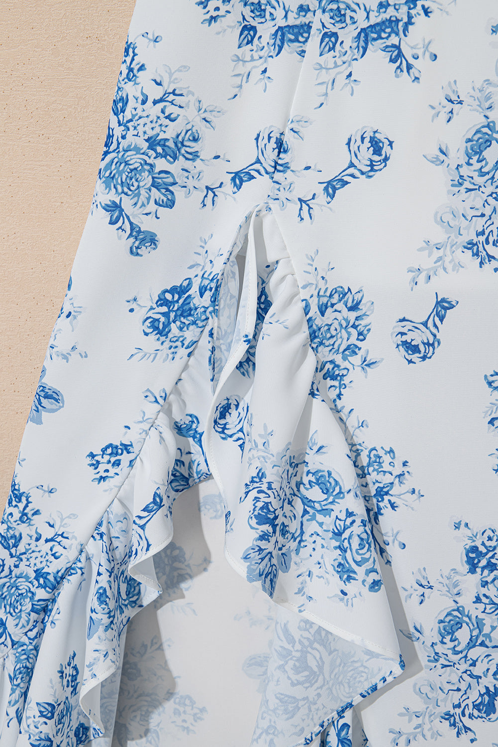 Sky Blue Boho Floral High Waist Ruffle Split Maxi Skirt-Bottoms/Skirts & Petticoat-[Adult]-[Female]-2022 Online Blue Zone Planet