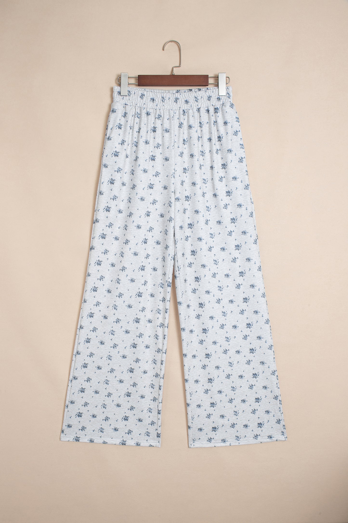 Gray Floral Print Elastic Waist Full Length Regular Pants-Bottoms/Pants & Culotte-[Adult]-[Female]-2022 Online Blue Zone Planet