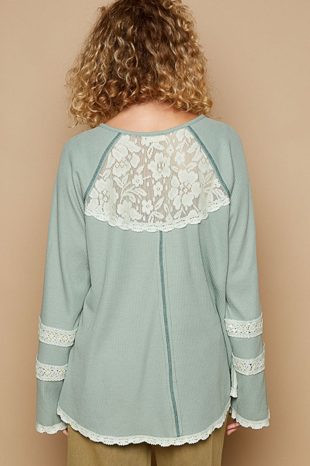 POL Round Neck Long Sleeve Lace Trim Thermal Top-TOPS / DRESSES-[Adult]-[Female]-2022 Online Blue Zone Planet