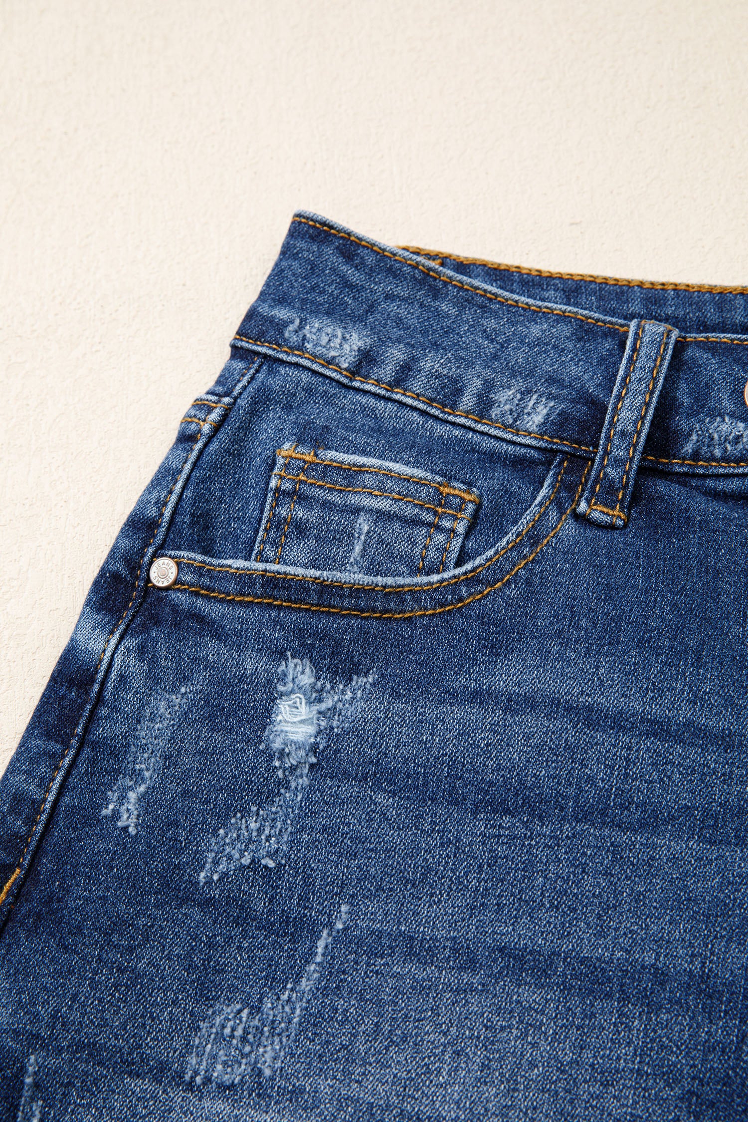 Sail Blue Asymmetric Raw Hem Distressed Whiskery Denim Shorts-Bottoms/Denim Shorts-[Adult]-[Female]-2022 Online Blue Zone Planet