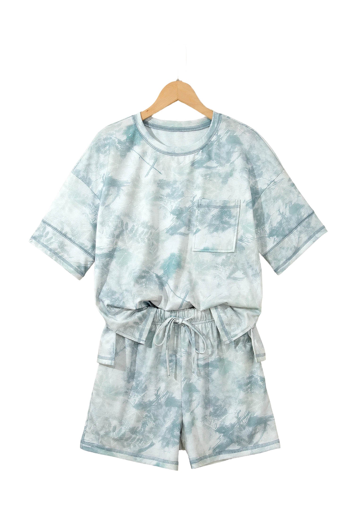 Green Casual Camouflage Short Sleeve Elastic Waist 2pcs Set-Two Piece Sets/Short Sets-[Adult]-[Female]-2022 Online Blue Zone Planet