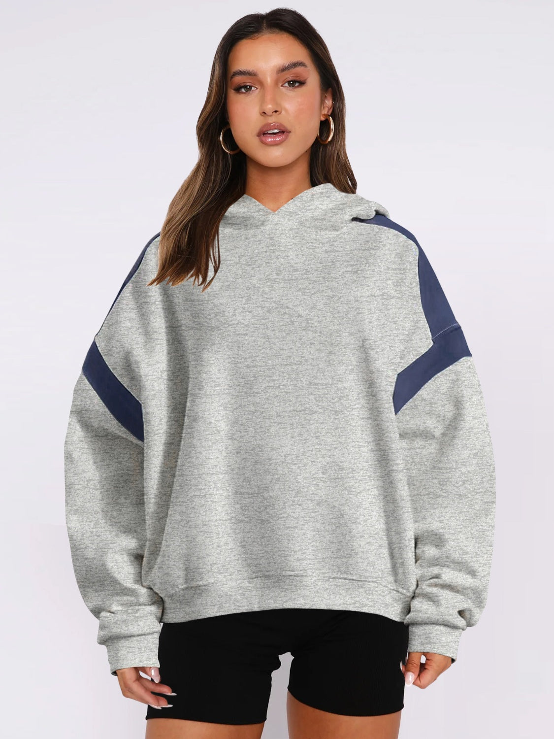 Contrast Dropped Shoulder Long Sleeve Hoodie-TOPS / DRESSES-[Adult]-[Female]-Mocha-S-2022 Online Blue Zone Planet