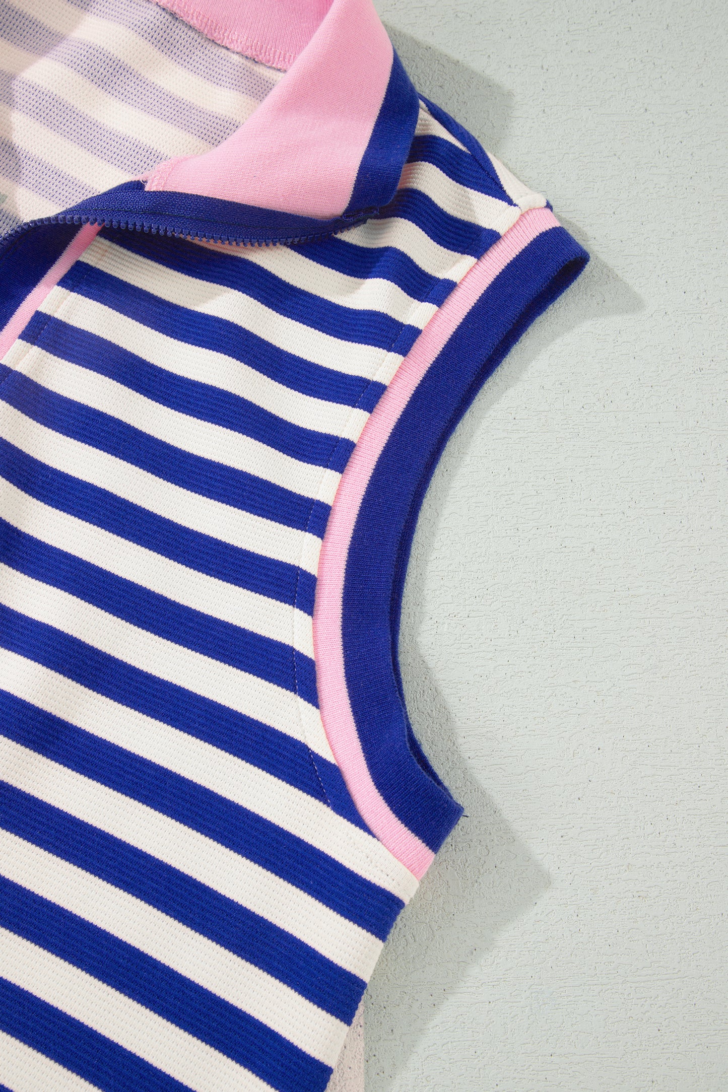 Bright Green Textured Stripe Print Contrast Trim Zip Collar Sleeveless 2pcs Skort Set-Two Piece Sets/Two Piece Dresses-[Adult]-[Female]-2022 Online Blue Zone Planet