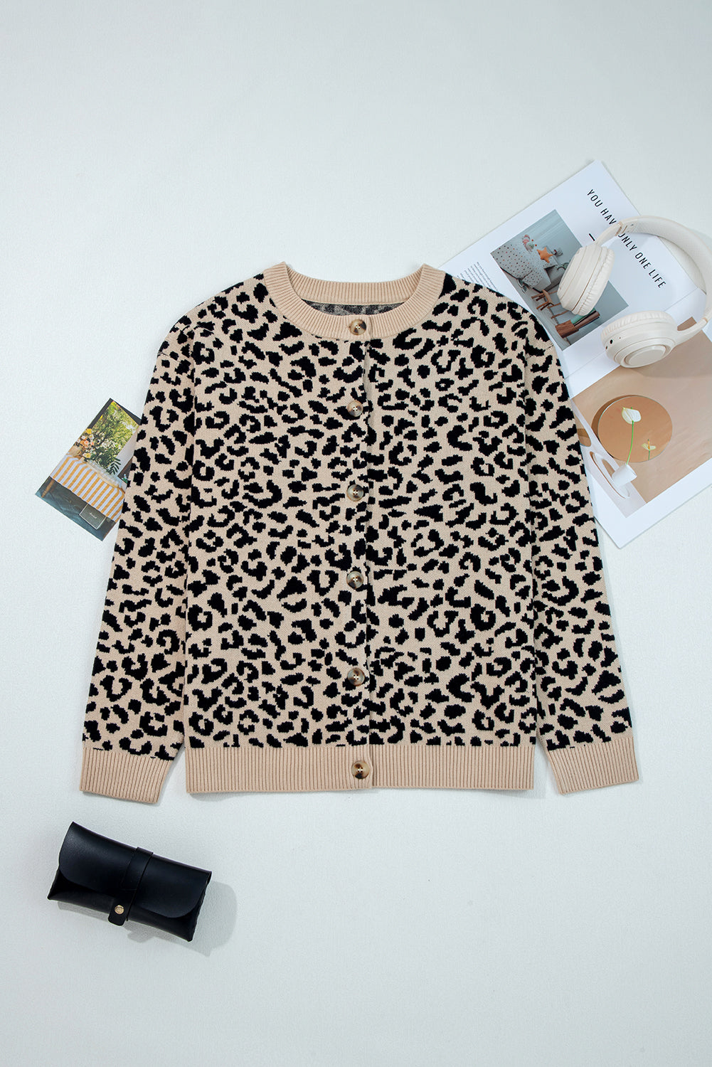 Black Leopard Drop Shoulder Chunky Knitted Cardigan Sweater-TOPS / DRESSES-[Adult]-[Female]-2022 Online Blue Zone Planet