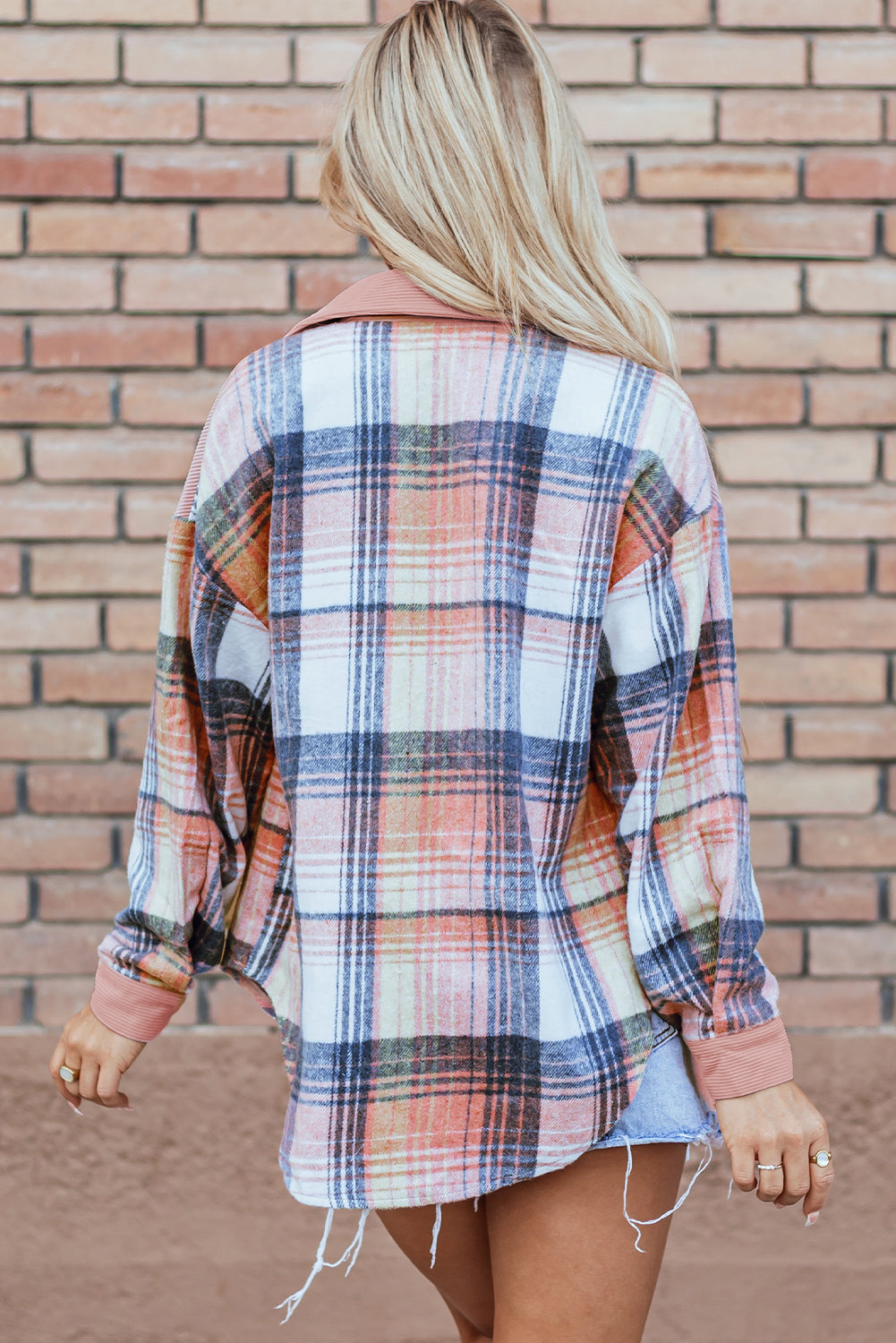 Cinnamon Plaid Corduroy Patchwork Chest Pocket Shacket-Outerwear/Plaid Shackets-[Adult]-[Female]-2022 Online Blue Zone Planet