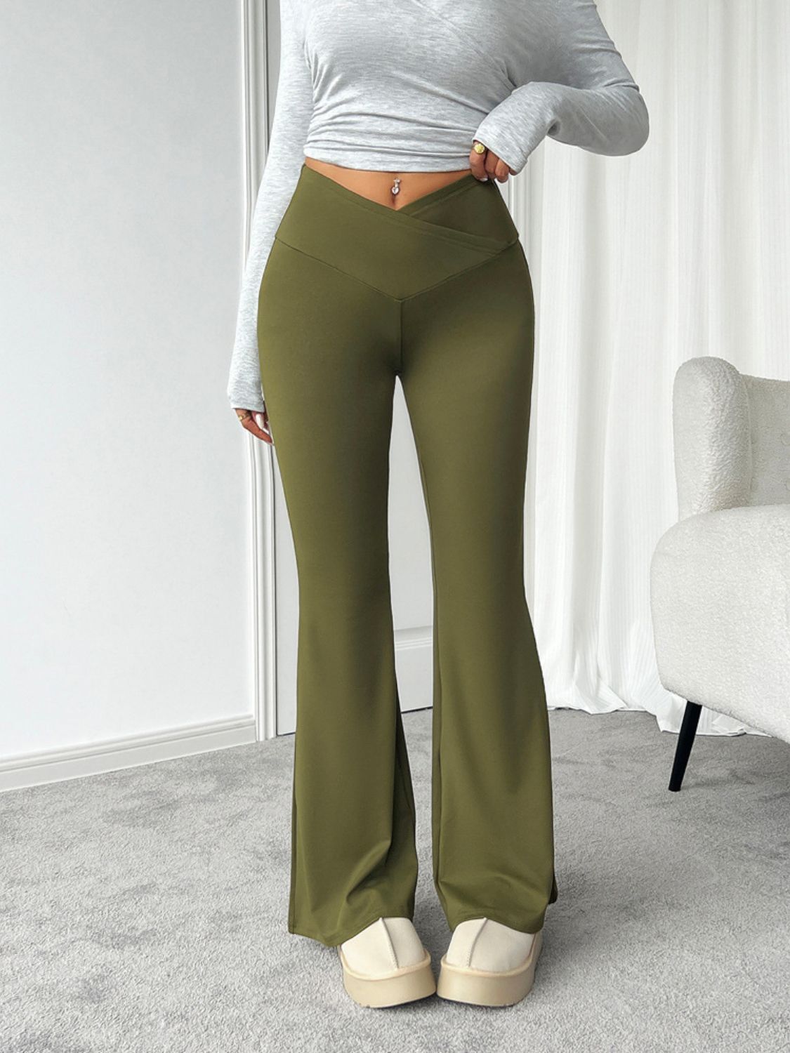 Devine Highly Stretchy Bootcut Pants-BOTTOMS SIZES SMALL MEDIUM LARGE-[Adult]-[Female]-Moss-S-2022 Online Blue Zone Planet