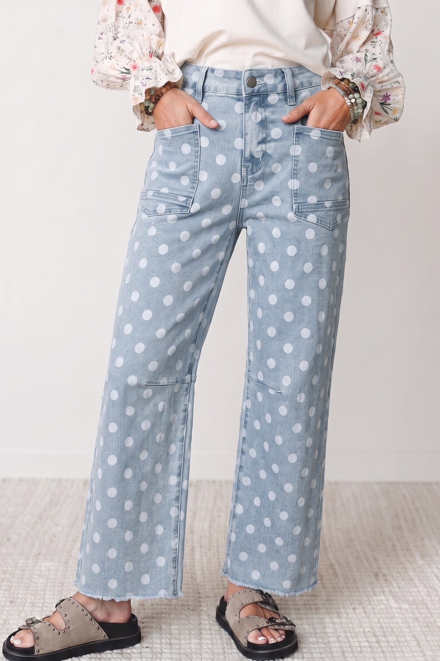 Sky Blue Polka Dot Casual Slim Fit Jeans