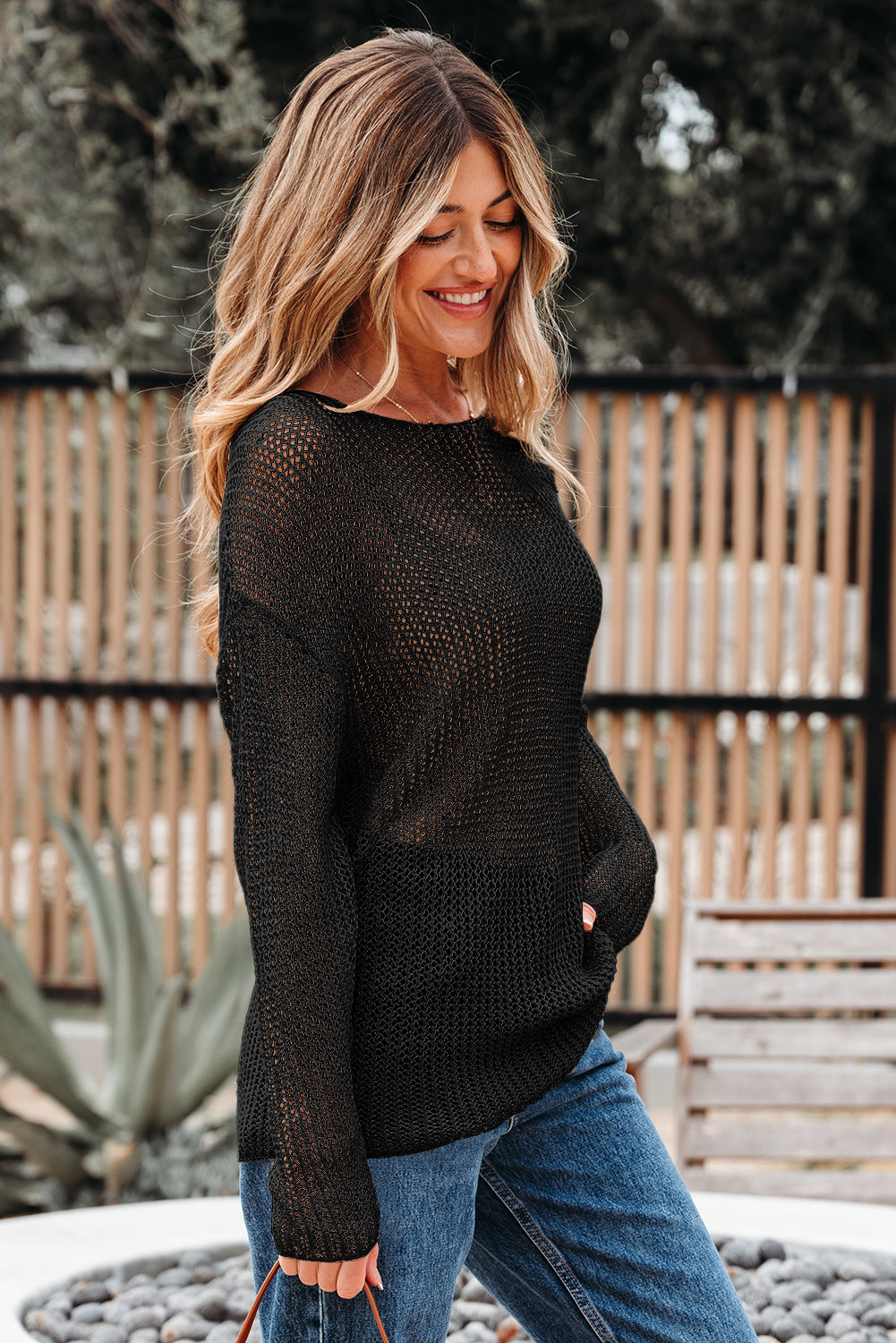 Black Crochet Hollow-Out Jumper Top Sweater-Sweaters & Cardigans/Sweaters-[Adult]-[Female]-2022 Online Blue Zone Planet