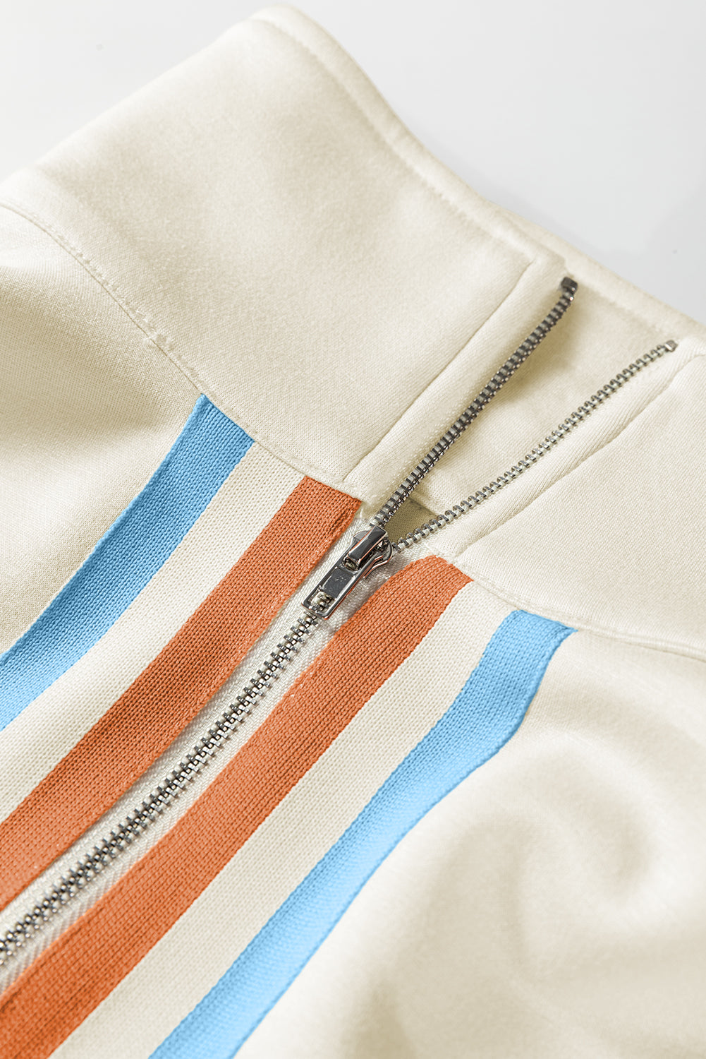 Apricot Striped Patchwork Quarter Zip Pullover Loose Pant Set-Two Piece Sets/Pant Sets-[Adult]-[Female]-2022 Online Blue Zone Planet