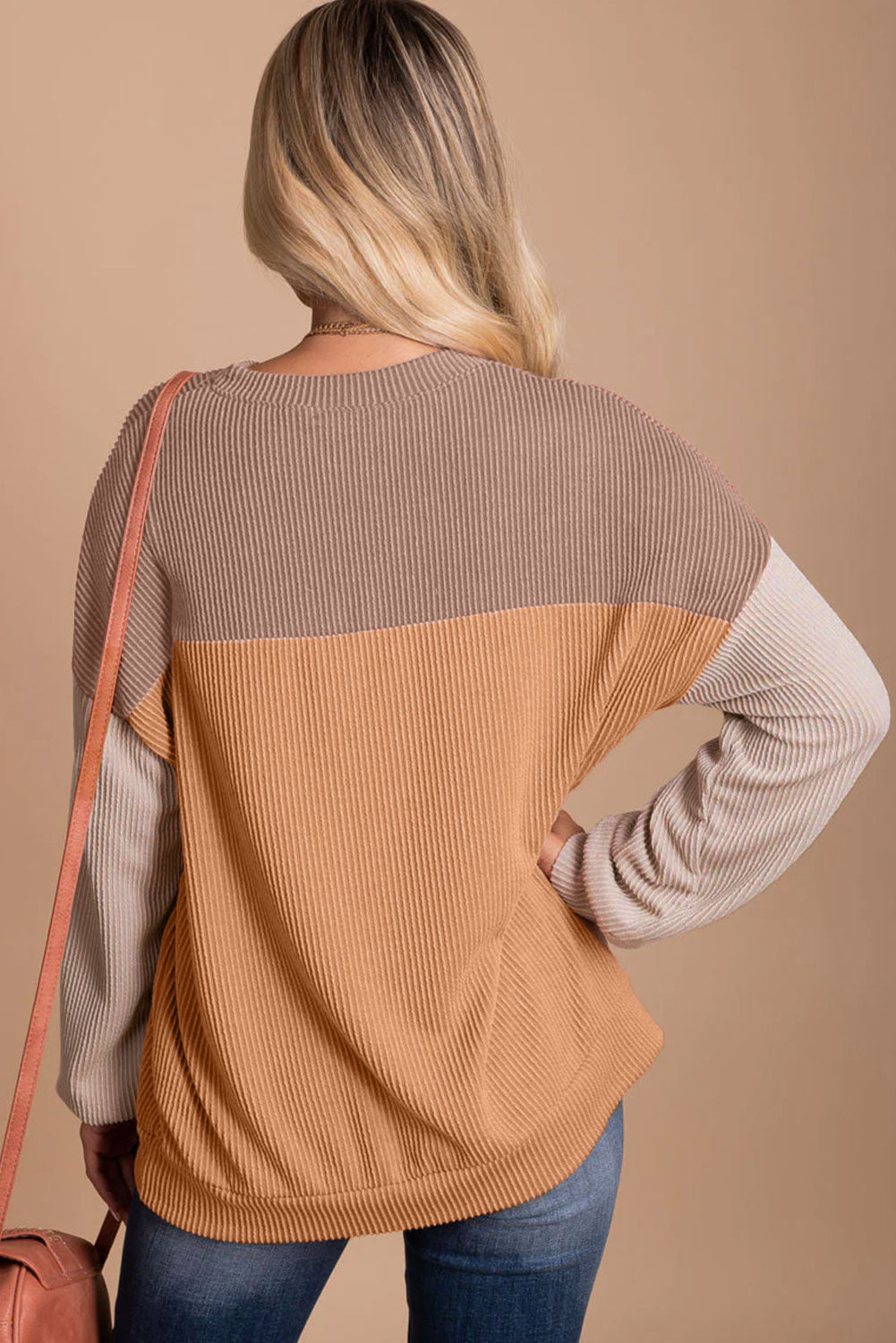 Green Color Block Long Sleeve Ribbed Loose Top-Sale (50% OFF)/30% OFF-[Adult]-[Female]-2022 Online Blue Zone Planet