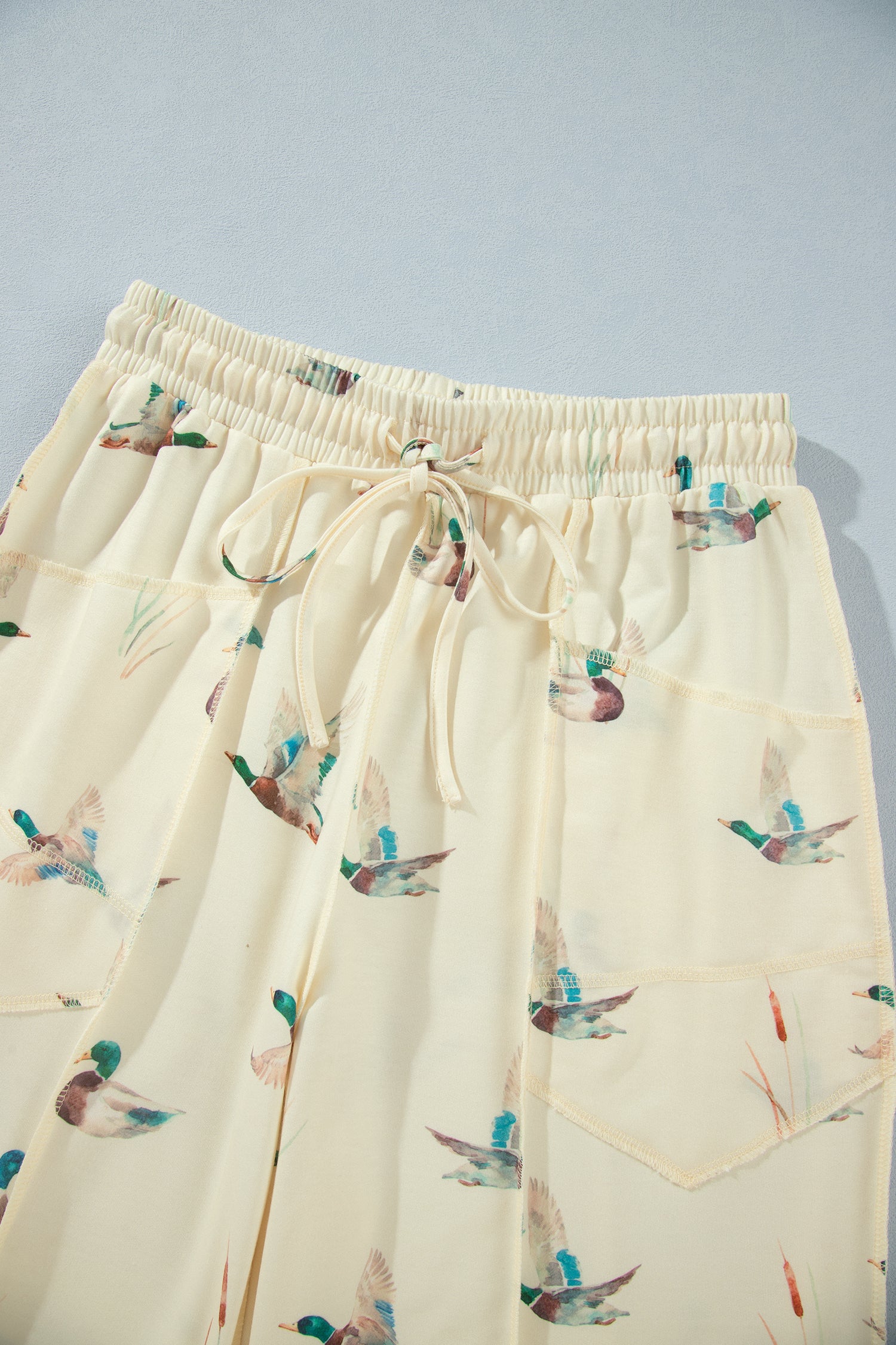 Beige Duck Print Short Sleeve Top Pocket Pants 2pcs Casual Set-Two Piece Sets/Pant Sets-[Adult]-[Female]-2022 Online Blue Zone Planet