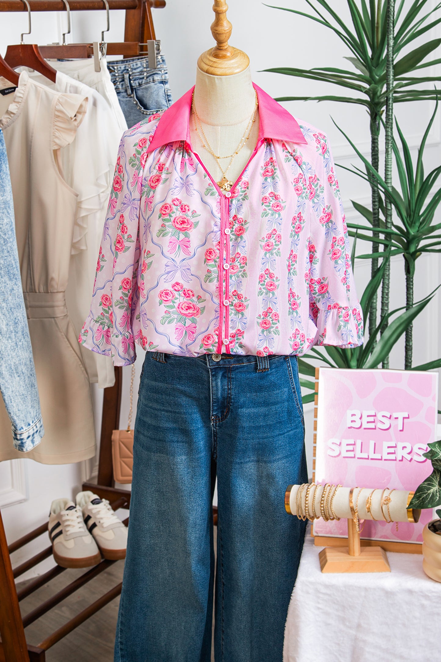 Purple Floral Collared Ruffled Half Sleeve Shirt-Tops/Blouses & Shirts-[Adult]-[Female]-2022 Online Blue Zone Planet