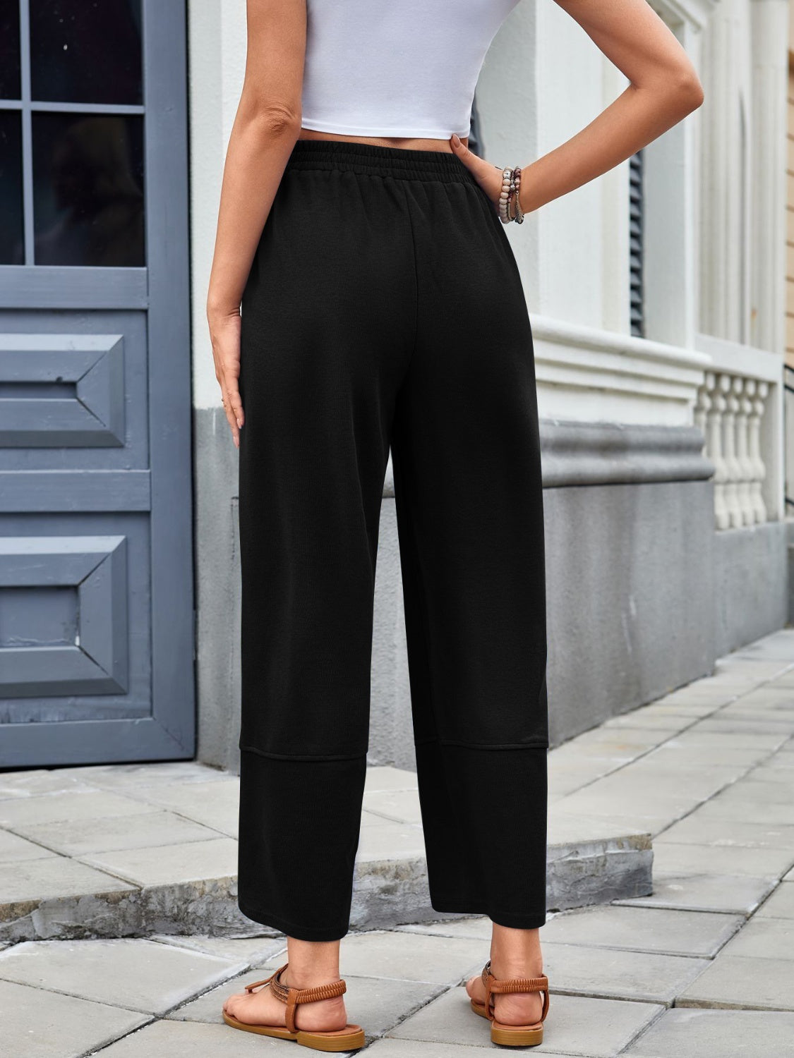 Blue Zone Planet | Lovelet Elastic Waist Wide Leg Pants-BOTTOMS SIZES SMALL MEDIUM LARGE-[Adult]-[Female]-2022 Online Blue Zone Planet