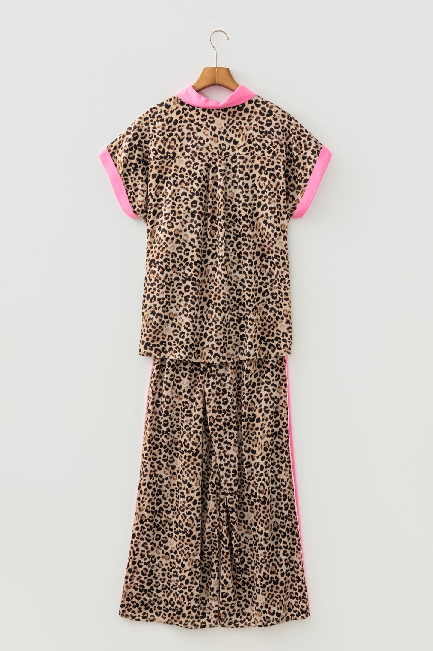 Brown Contrast Trim Leopard Top and Pant Set-Two Piece Sets/Pant Sets-[Adult]-[Female]-2022 Online Blue Zone Planet