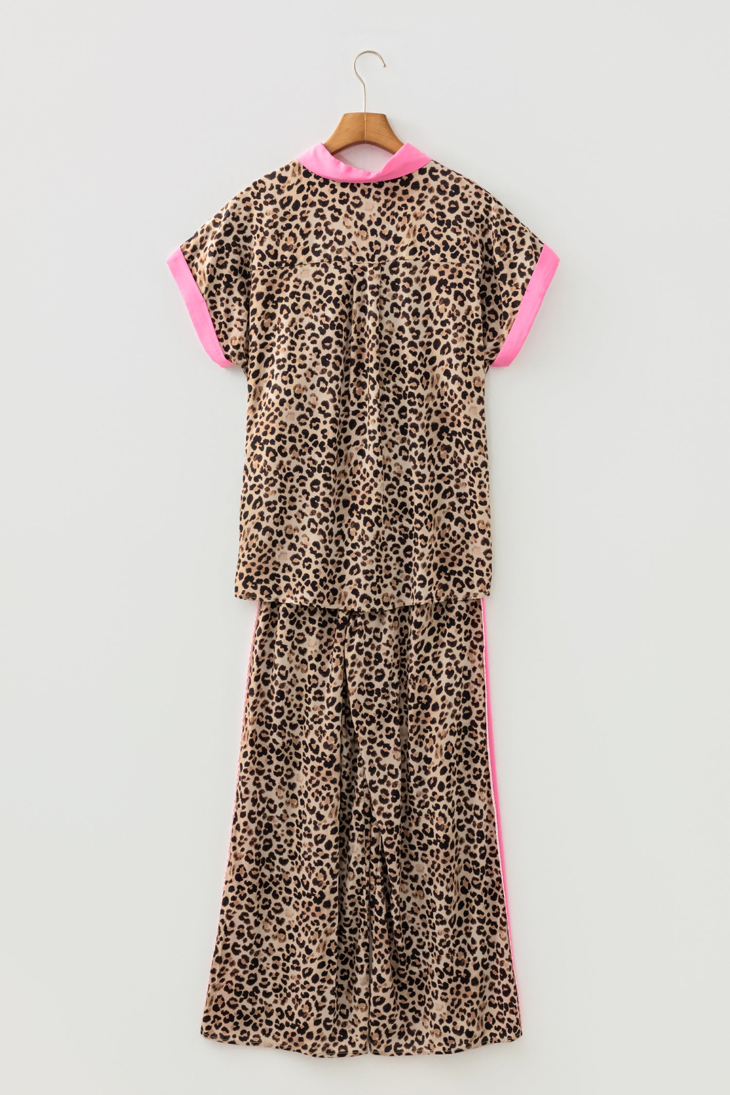 Brown Contrast Trim Leopard Top and Pant Set-Two Piece Sets/Pant Sets-[Adult]-[Female]-2022 Online Blue Zone Planet