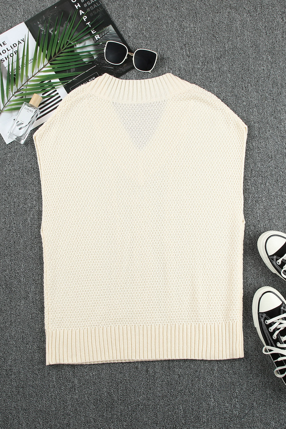 Cable-Knit V-Neck Sweater Vest-TOPS / DRESSES-[Adult]-[Female]-2022 Online Blue Zone Planet