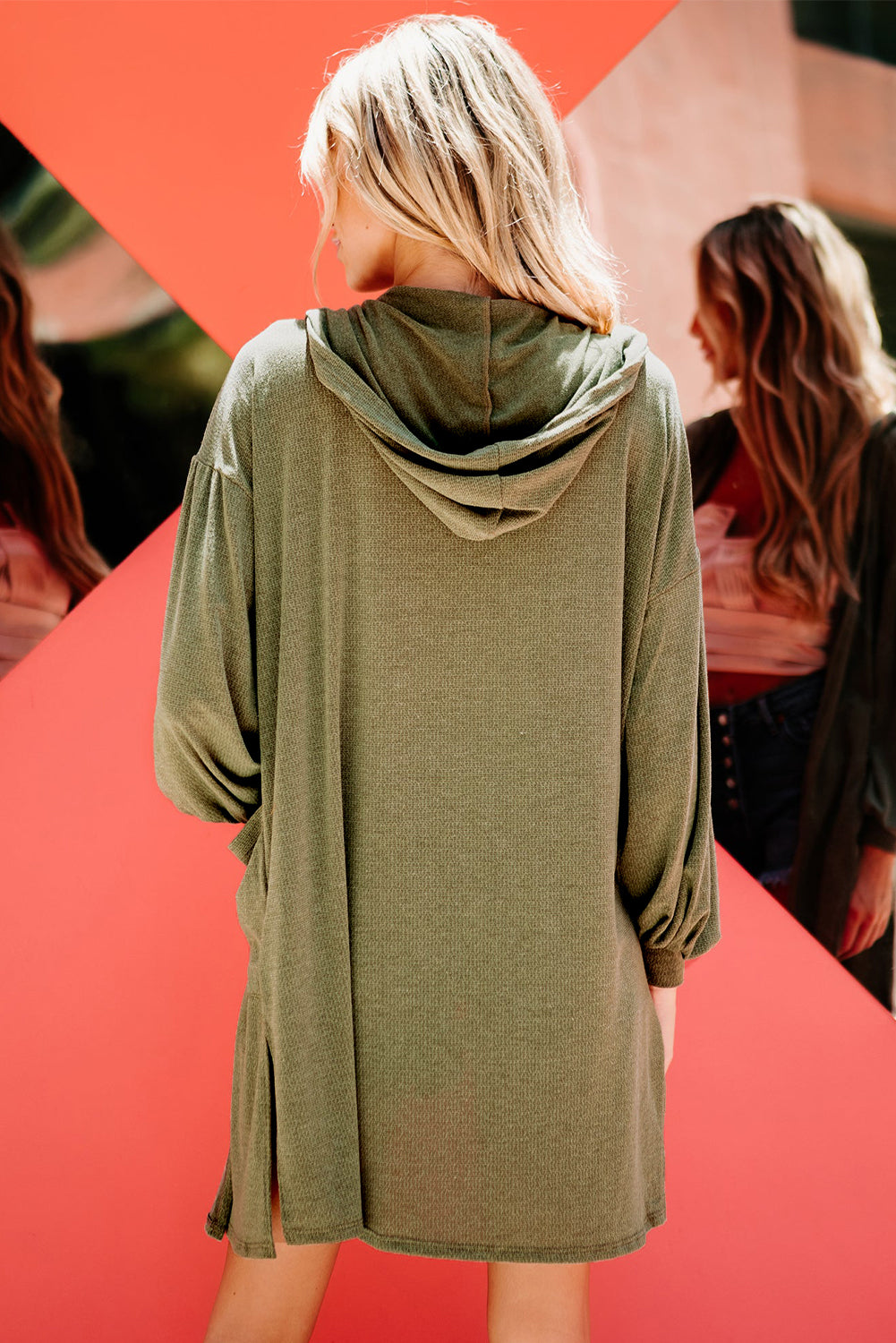 Guacamole Green Hooded Side Split Open Kimono with Pocket-Outerwear/Kimonos-[Adult]-[Female]-2022 Online Blue Zone Planet