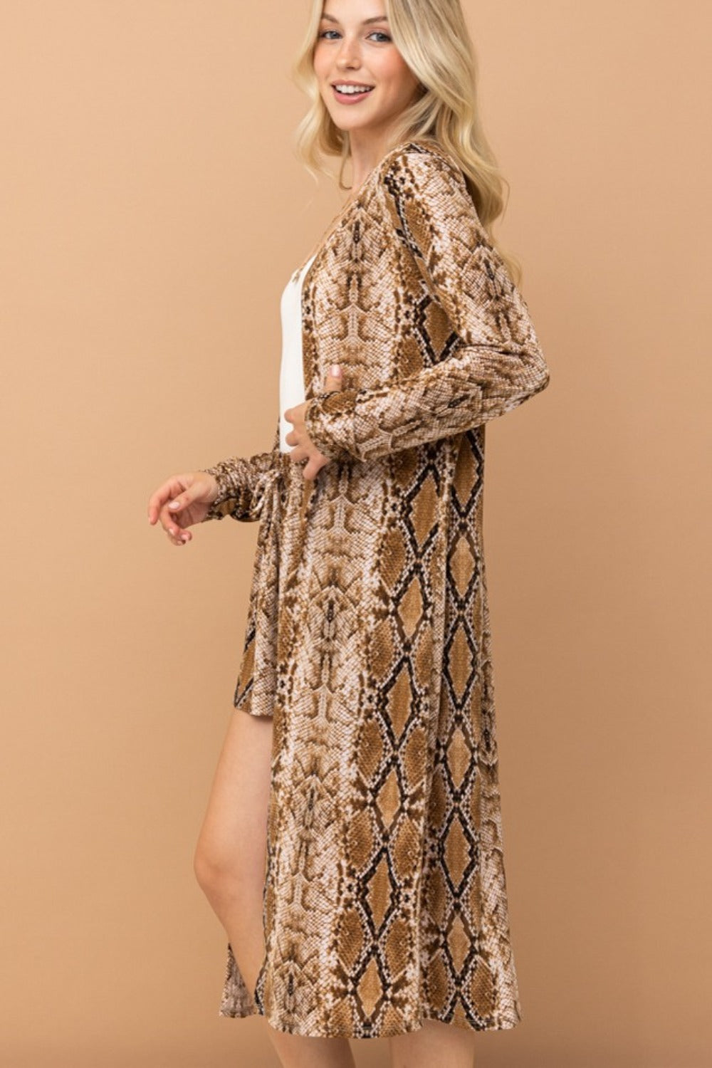 And The Why Snake Print Kimono Open Front Longline Cardigan-TOPS / DRESSES-[Adult]-[Female]-2022 Online Blue Zone Planet