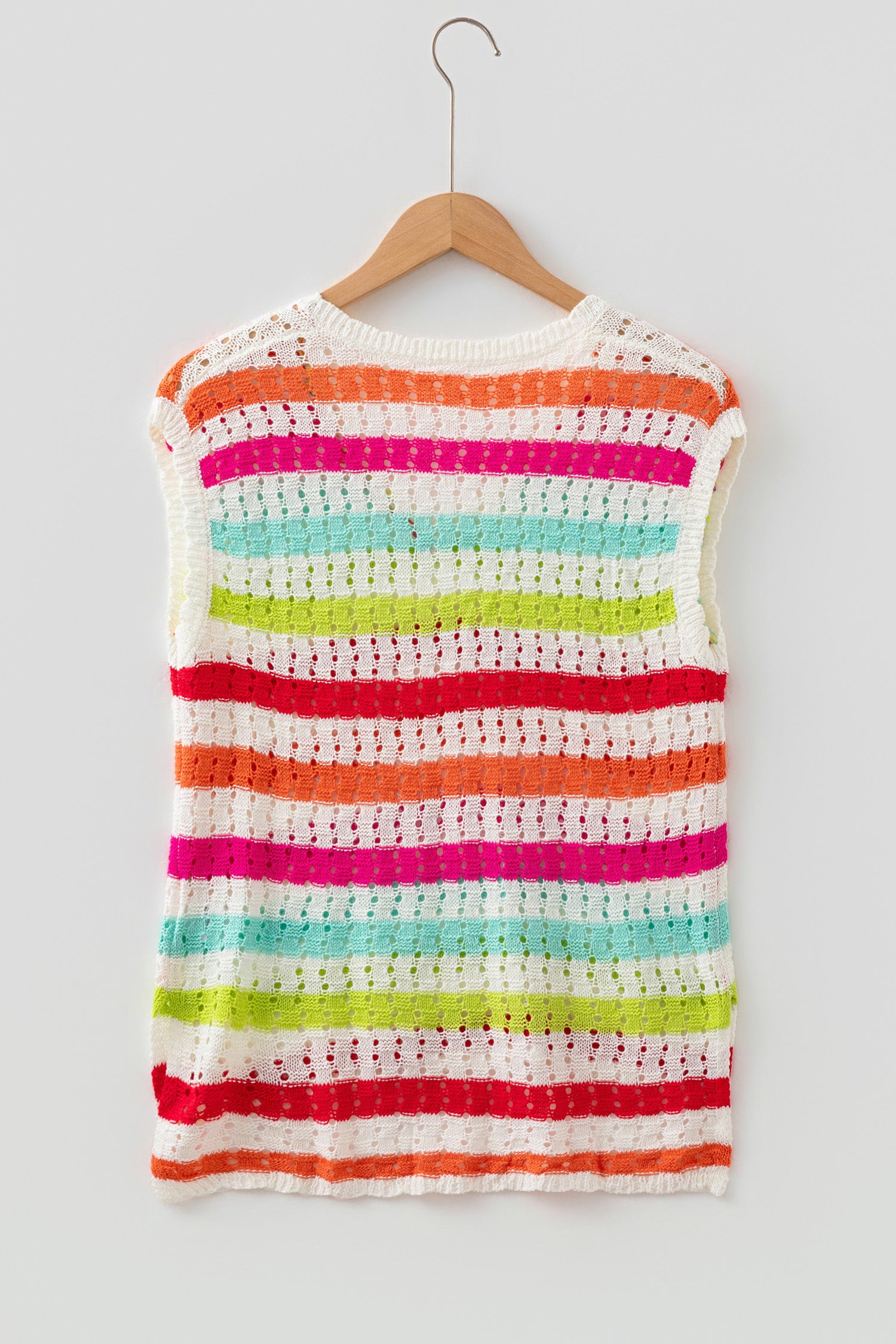 Multicolour Striped Eyelet Knit V Neck Sweater Tee-TOPS / DRESSES-[Adult]-[Female]-2022 Online Blue Zone Planet