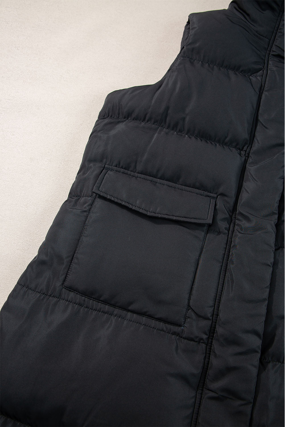 Black Solid Color Puffer Zip Up Pocketed Vest Coat-Coats-[Adult]-[Female]-2022 Online Blue Zone Planet