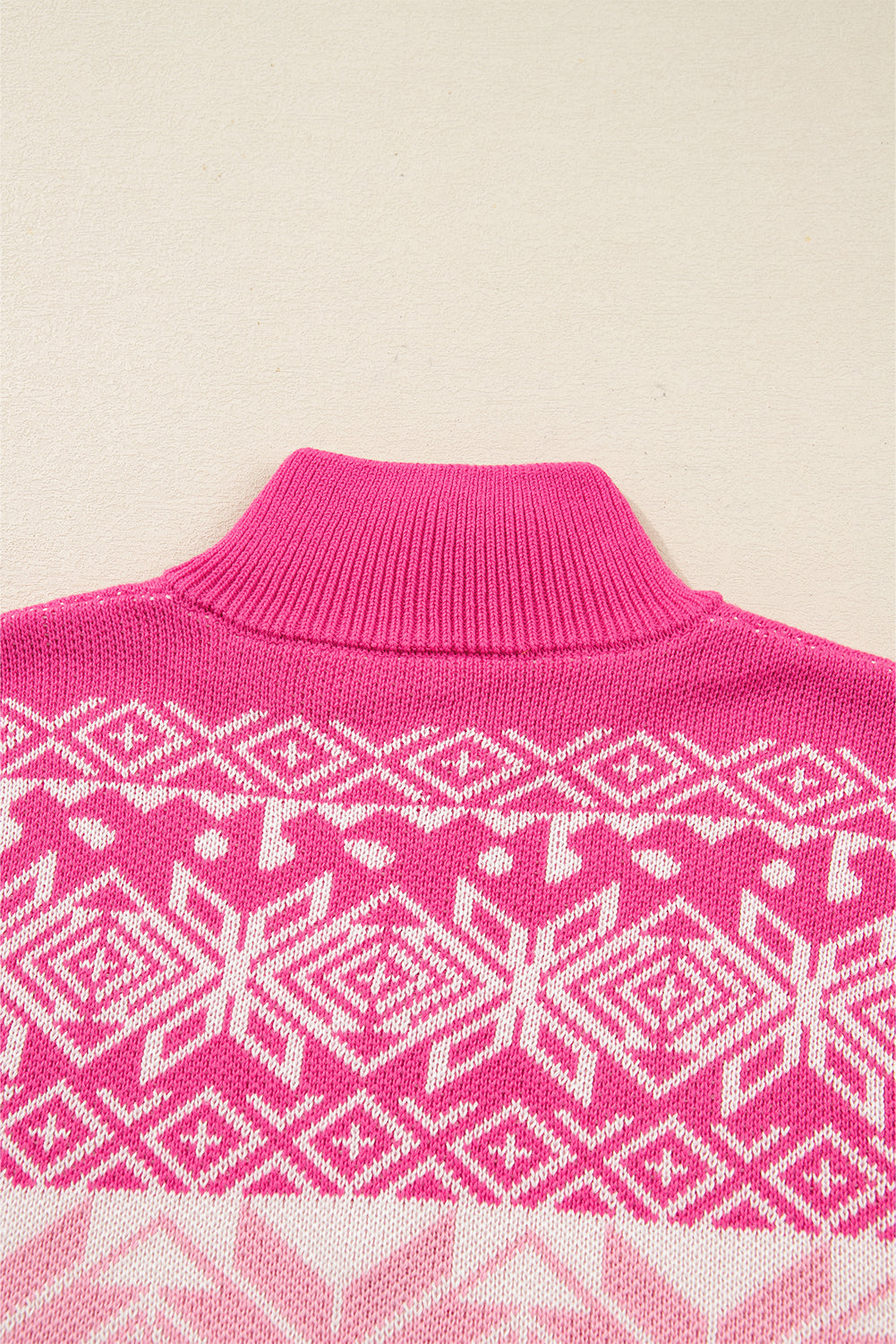 Rose Red Christmas Snowflake Quarter Zip Collard Sweater-Sweaters & Cardigans/Sweaters-[Adult]-[Female]-2022 Online Blue Zone Planet