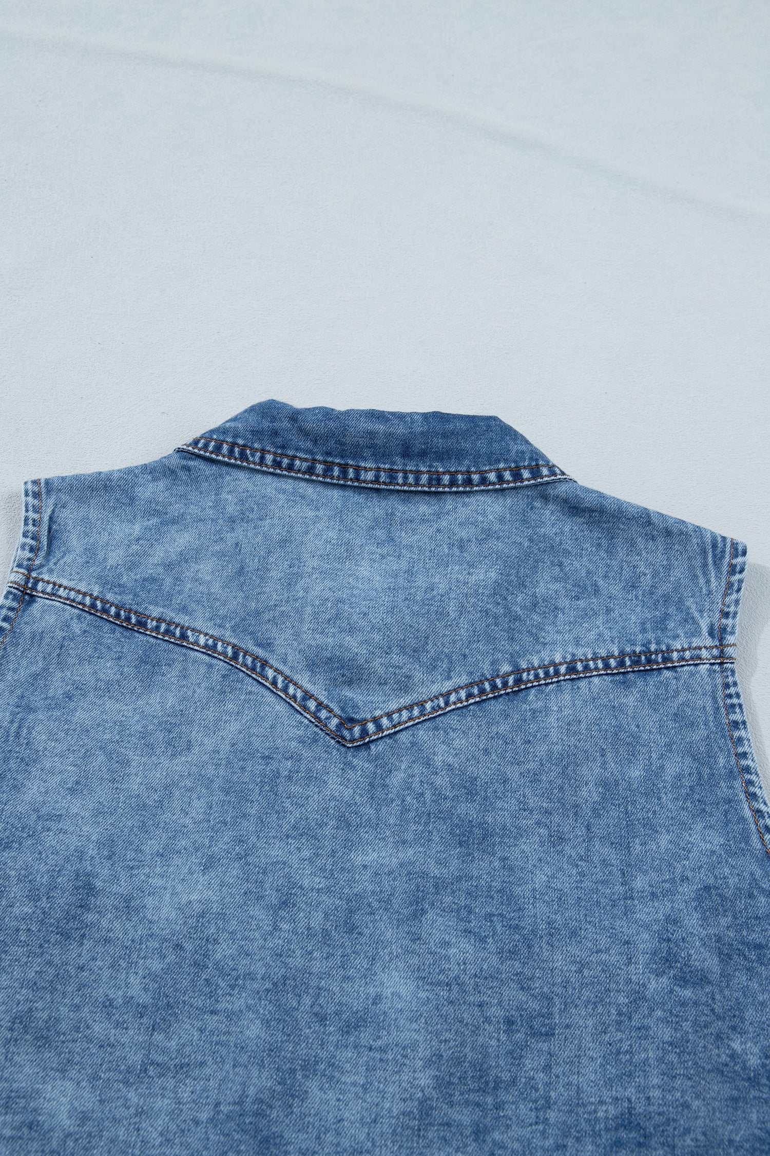 Dusk Blue Buttoned Front Collared Sleeveless Denim Vest-Tops/Tank Tops-[Adult]-[Female]-2022 Online Blue Zone Planet