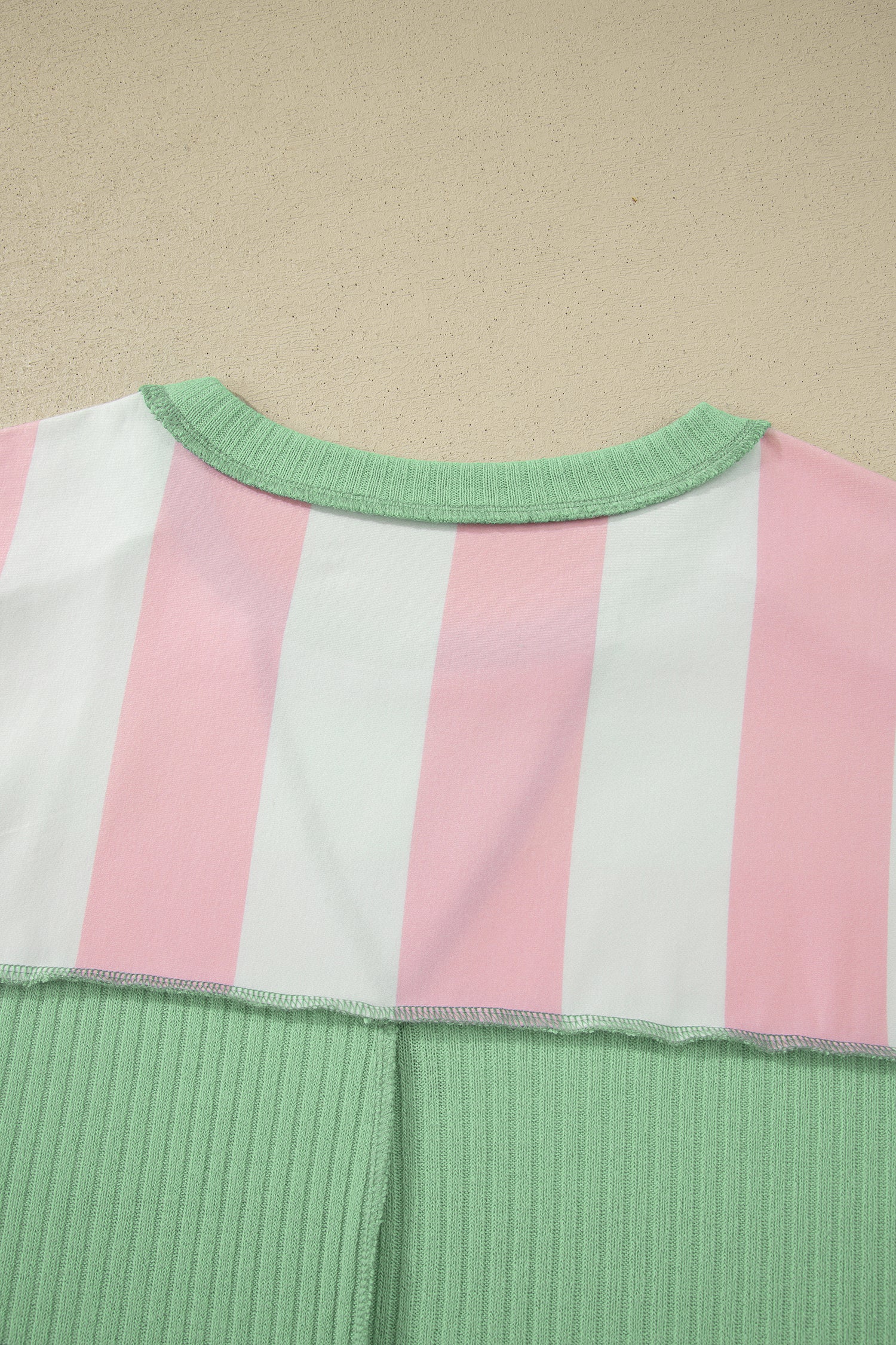 Pink Stripe Exposed Seam Ribbed Patchwork Oversized Tee-Tops/Tops & Tees-[Adult]-[Female]-2022 Online Blue Zone Planet