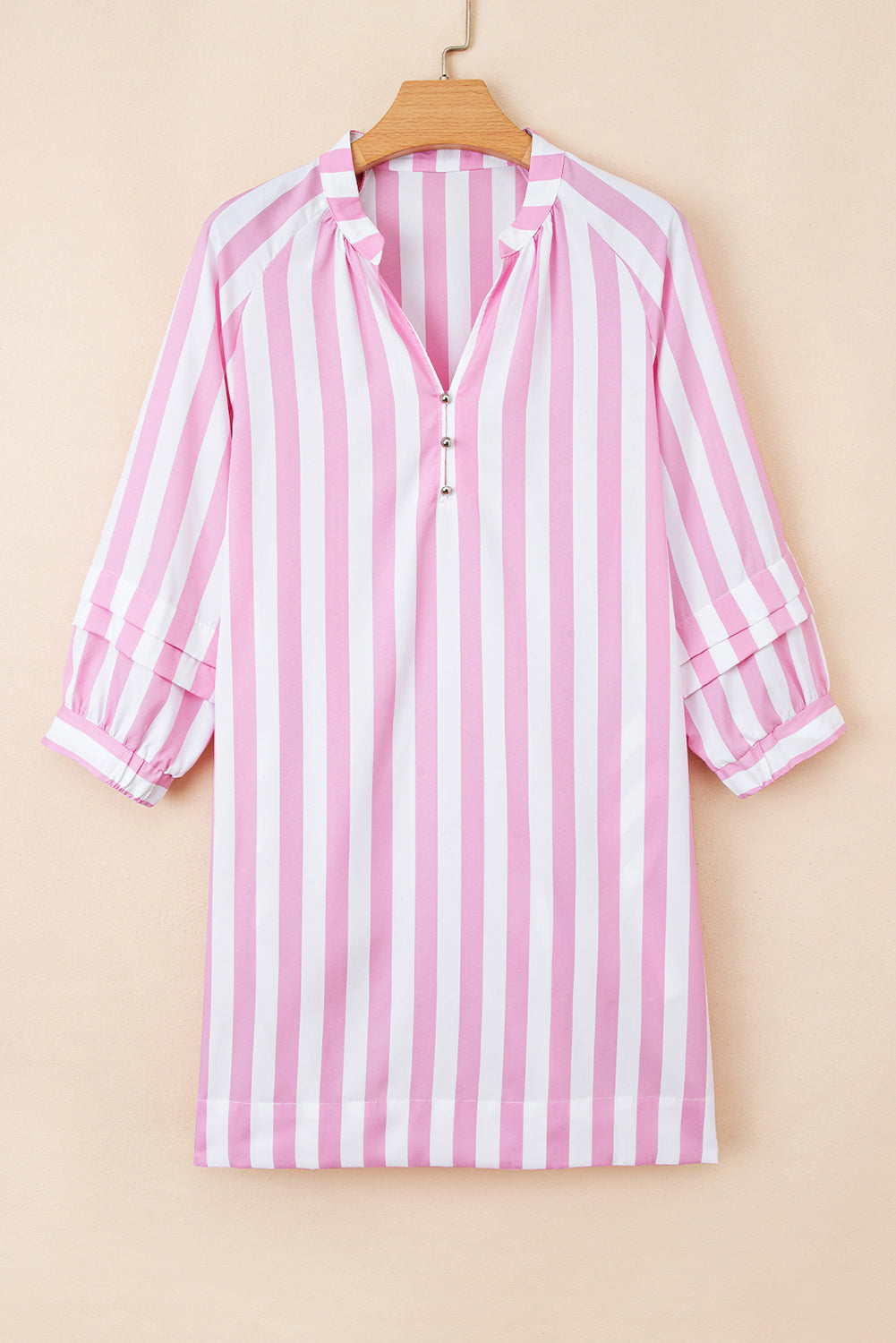 Rose Stripe Bracelet Sleeve Buttons Loose Mini Dress-Bracelet-[Adult]-[Female]-2022 Online Blue Zone Planet