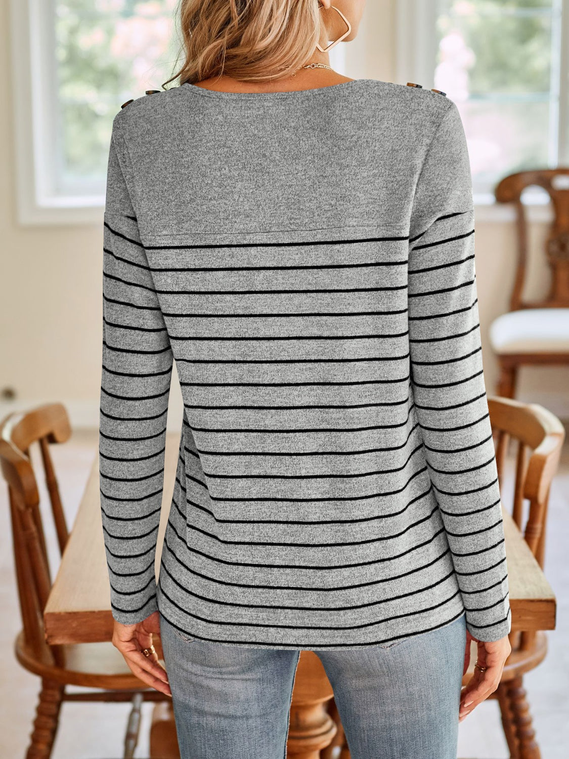 Blue Zone Planet | Lovelet Striped Round Neck Long Sleeve T-Shirt-TOPS / DRESSES-[Adult]-[Female]-2022 Online Blue Zone Planet