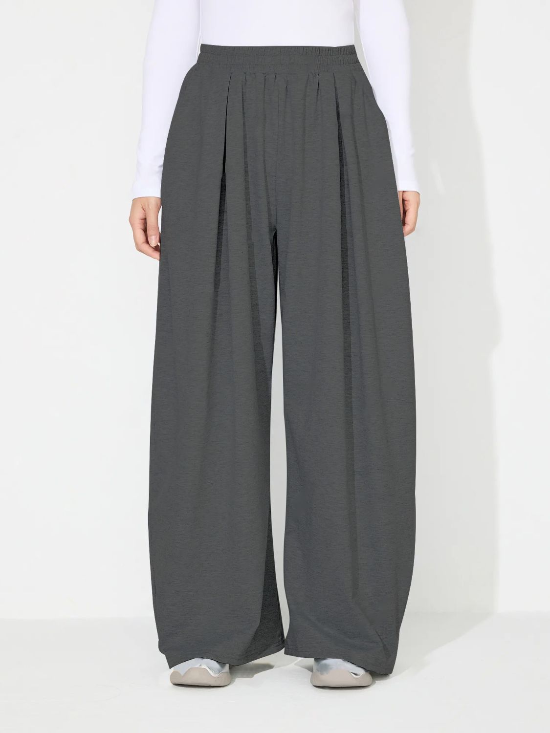 Blue Zone Planet | Elastic Waist Wide Leg Pants with Pockets-BOTTOMS SIZES SMALL MEDIUM LARGE-[Adult]-[Female]-Dark Gray-S-2022 Online Blue Zone Planet