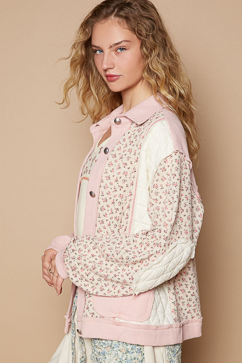 POL Floral Exposed Seam Button Up Quilted Jacket-TOPS / DRESSES-[Adult]-[Female]-2022 Online Blue Zone Planet