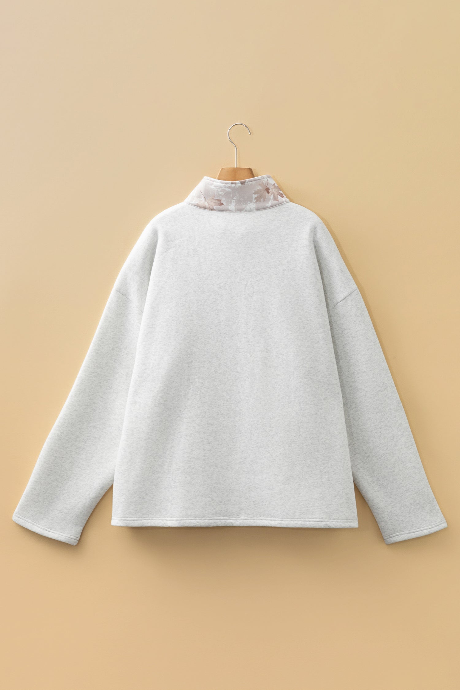 Gray Camo Leaves Patchwork Zipped Collar Pullover Plus Size Sweatshirt-Plus Size/Plus Size Sweatshirts & Hoodies-[Adult]-[Female]-2022 Online Blue Zone Planet