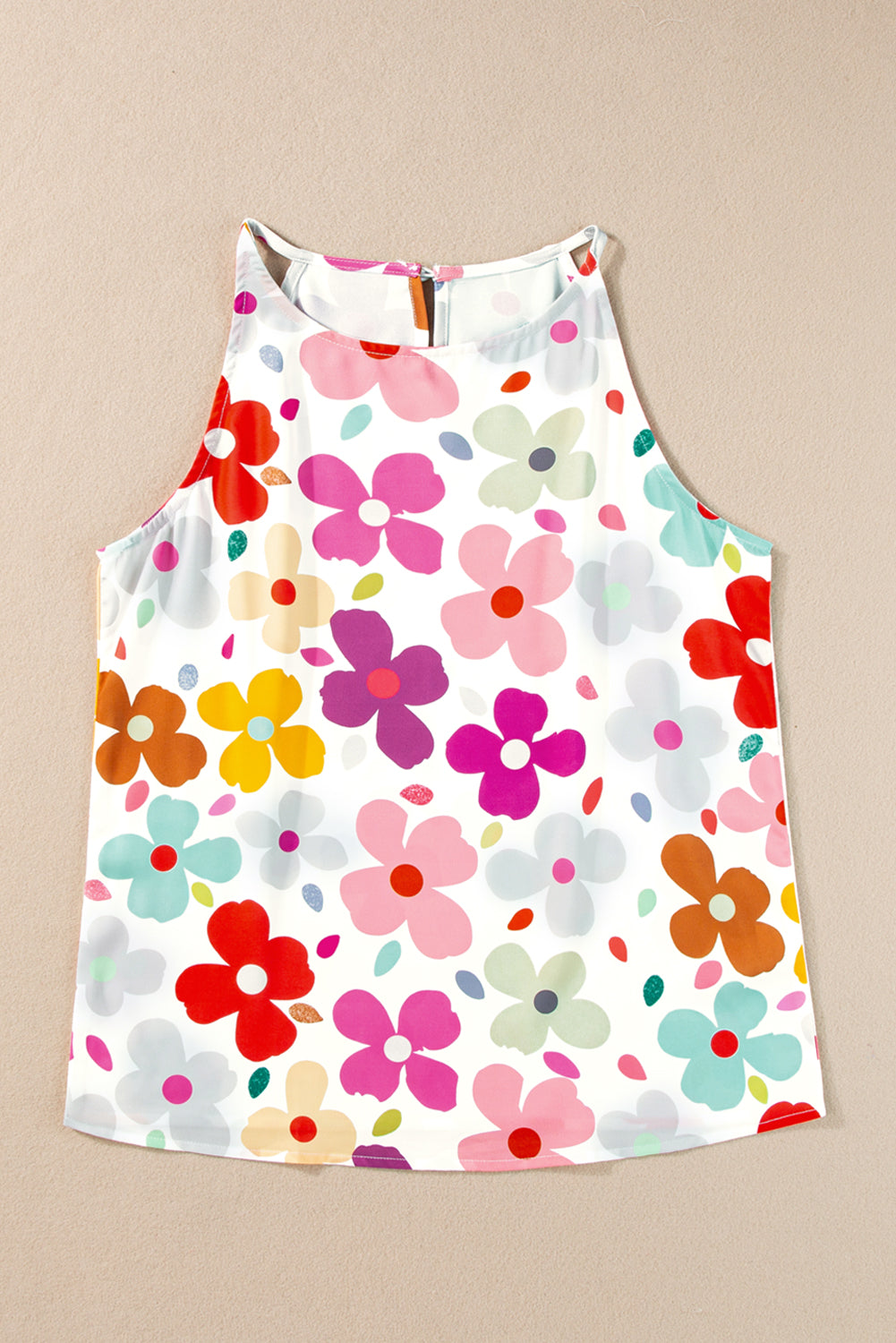 White Cute Floral Print Vest-Tops/Tank Tops-[Adult]-[Female]-2022 Online Blue Zone Planet