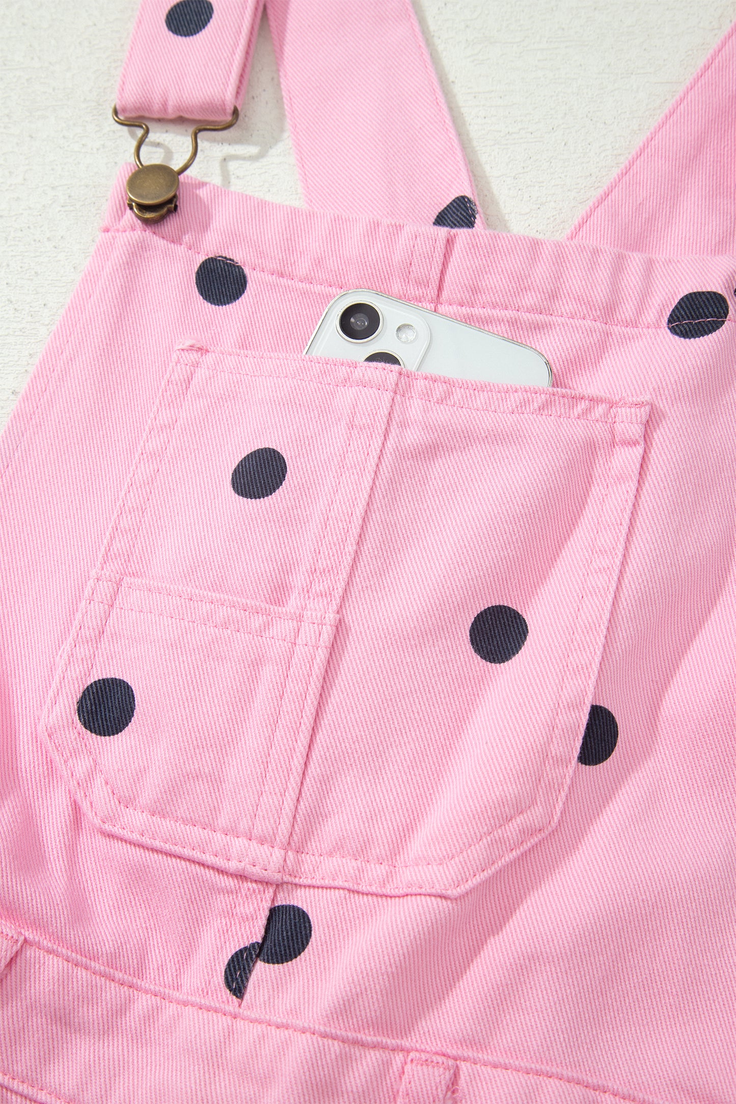 Jet Stream Polka Dot Print Bib Pocket Denim Barrel Overalls Jumpsuit-Bottoms/Jumpsuits & Rompers-[Adult]-[Female]-2022 Online Blue Zone Planet