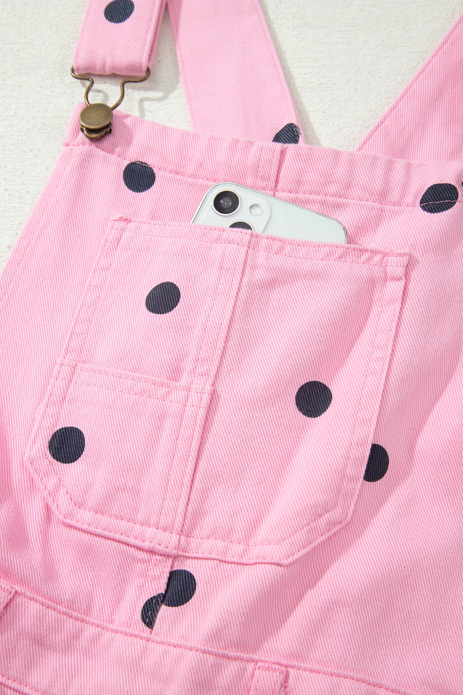 Jet Stream Polka Dot Print Bib Pocket Denim Barrel Overalls Jumpsuit-Bottoms/Jumpsuits & Rompers-[Adult]-[Female]-2022 Online Blue Zone Planet