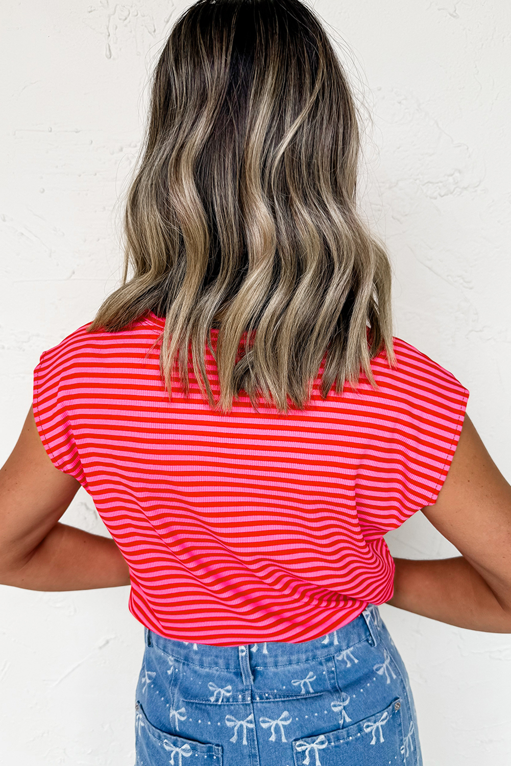 Red Stripe Mama Graphic Cap Sleeve T Shirt-Graphic/Graphic Tees-[Adult]-[Female]-2022 Online Blue Zone Planet