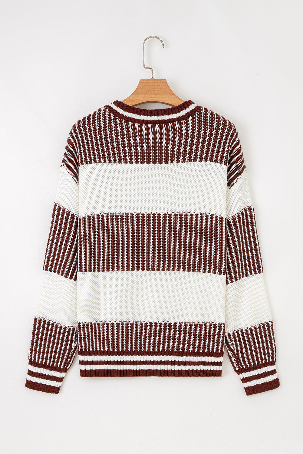 Brown Two Tone Striped Patchwork Drop Shoulder Loose Sweater-TOPS / DRESSES-[Adult]-[Female]-2022 Online Blue Zone Planet