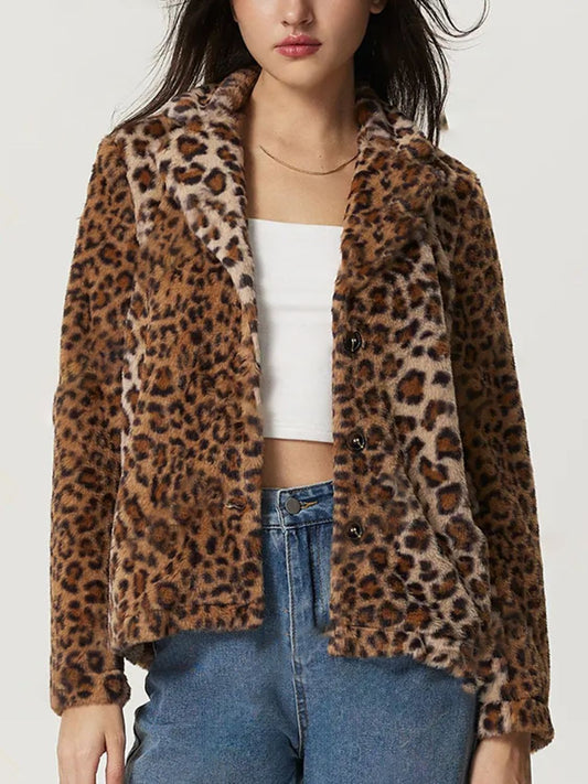 Blue Zone Planet | Fuzzy Leopard Collared Neck Jacket-TOPS / DRESSES-[Adult]-[Female]-Leopard-S-2022 Online Blue Zone Planet