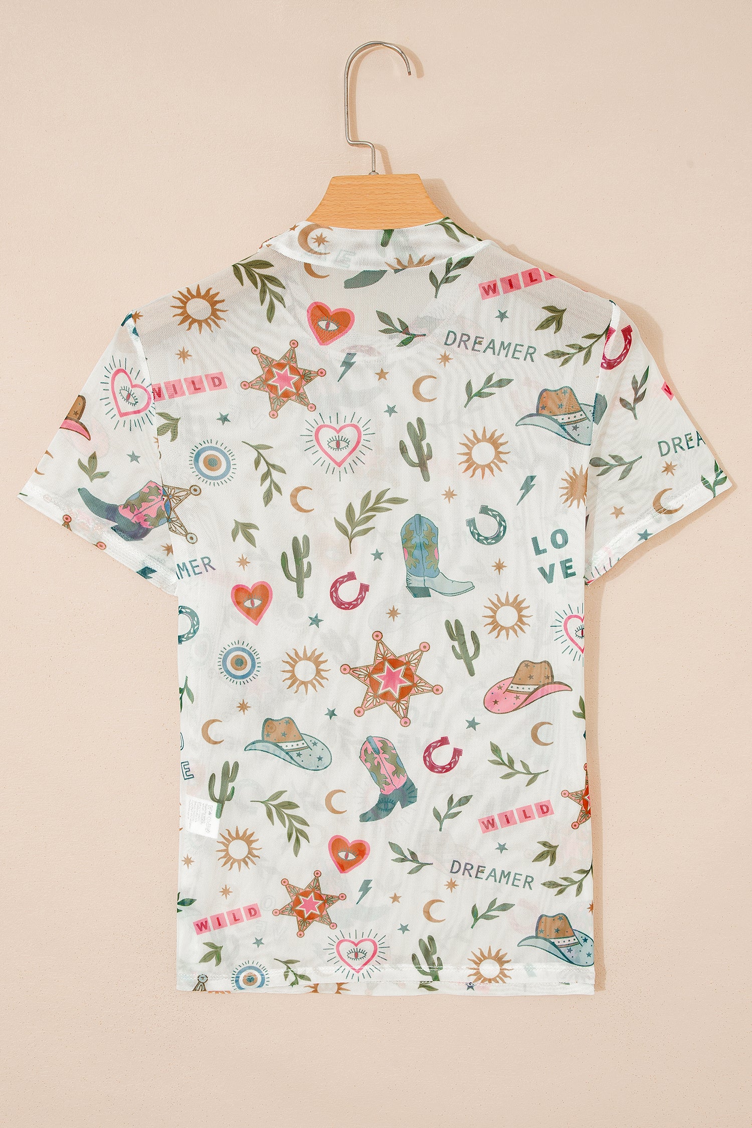 White Love Wild Dreamer Western Print Sheer Mesh Top-Tops/Tops & Tees-[Adult]-[Female]-2022 Online Blue Zone Planet