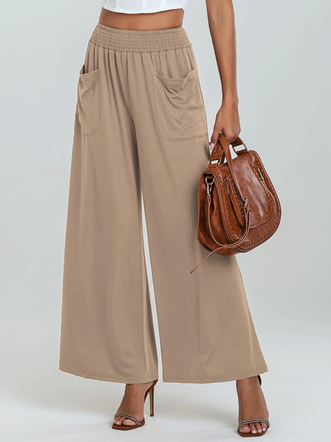 Pocketed Elastic Waist Wide Leg Pants-BOTTOMS SIZES SMALL MEDIUM LARGE-[Adult]-[Female]-2022 Online Blue Zone Planet