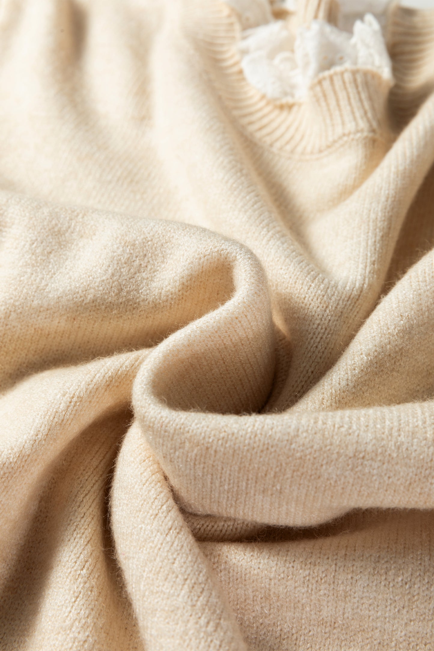 Jet Stream Lace Trim Patchwork Buttoned Cuffs Loose Sweater-TOPS / DRESSES-[Adult]-[Female]-2022 Online Blue Zone Planet