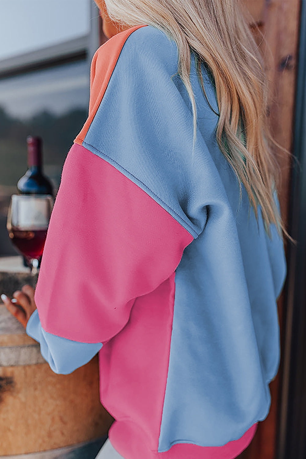 Meadow Mauve Colorblock Patchwork Drop Shoulder Sweatshirt-Tops/Sweatshirts & Hoodies-[Adult]-[Female]-2022 Online Blue Zone Planet