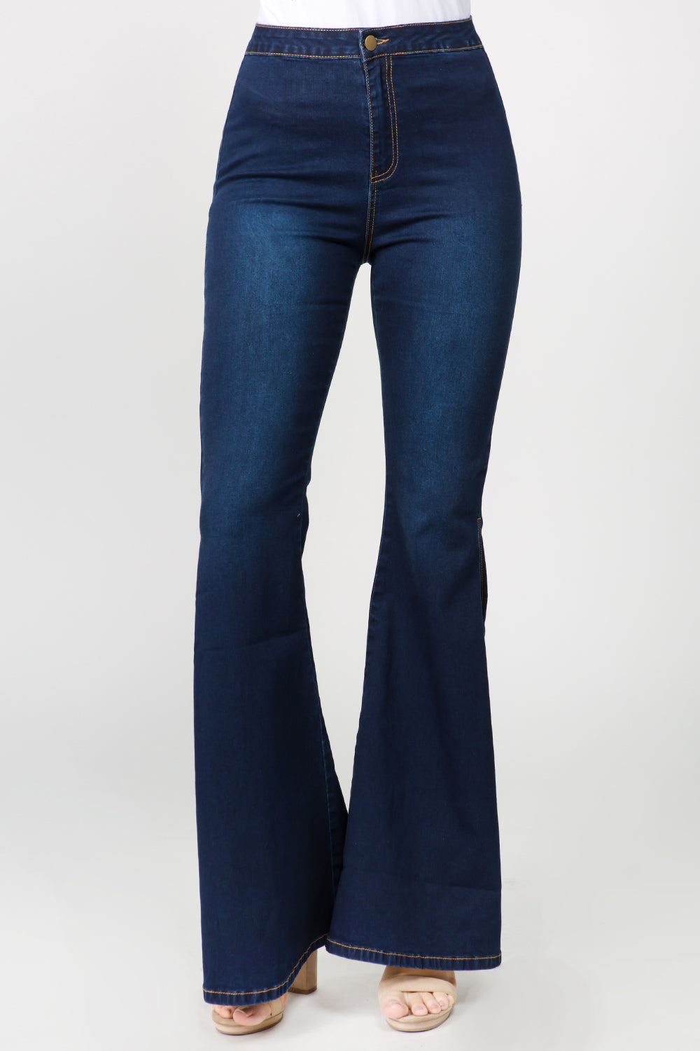 Blue Zone Planet | American Bazi Side Slit Flare Jeans-TOPS / DRESSES-[Adult]-[Female]-DK Blue-S-2022 Online Blue Zone Planet