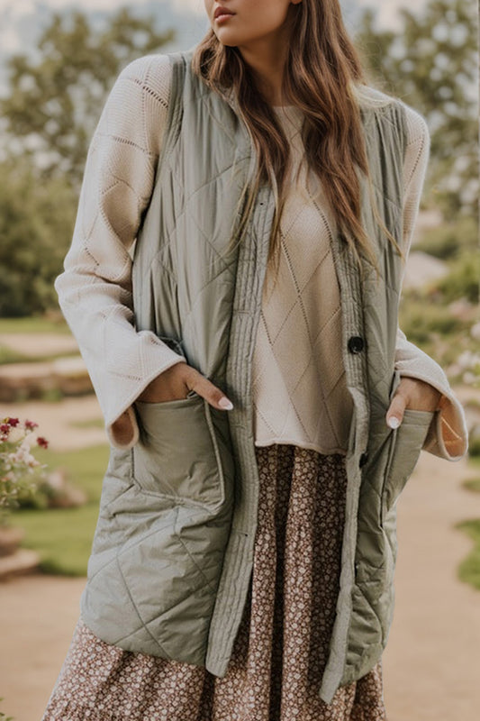 Button Up Pocketed Vest Coat-TOPS / DRESSES-[Adult]-[Female]-Sage-S-2022 Online Blue Zone Planet