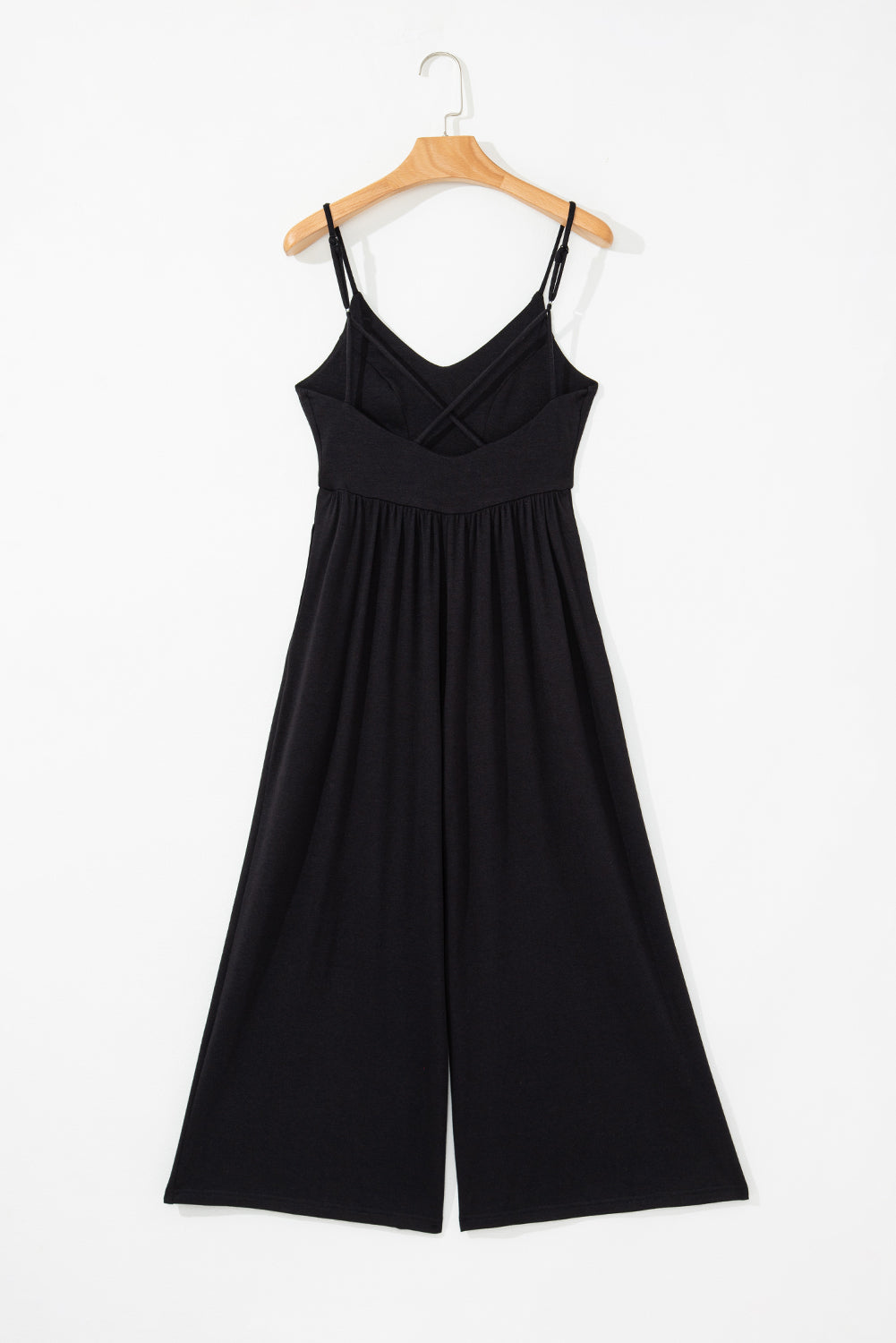 Black Spaghetti Straps Open Back Pleated Wide Leg Jumpsuit-Bottoms/Jumpsuits & Rompers-[Adult]-[Female]-2022 Online Blue Zone Planet