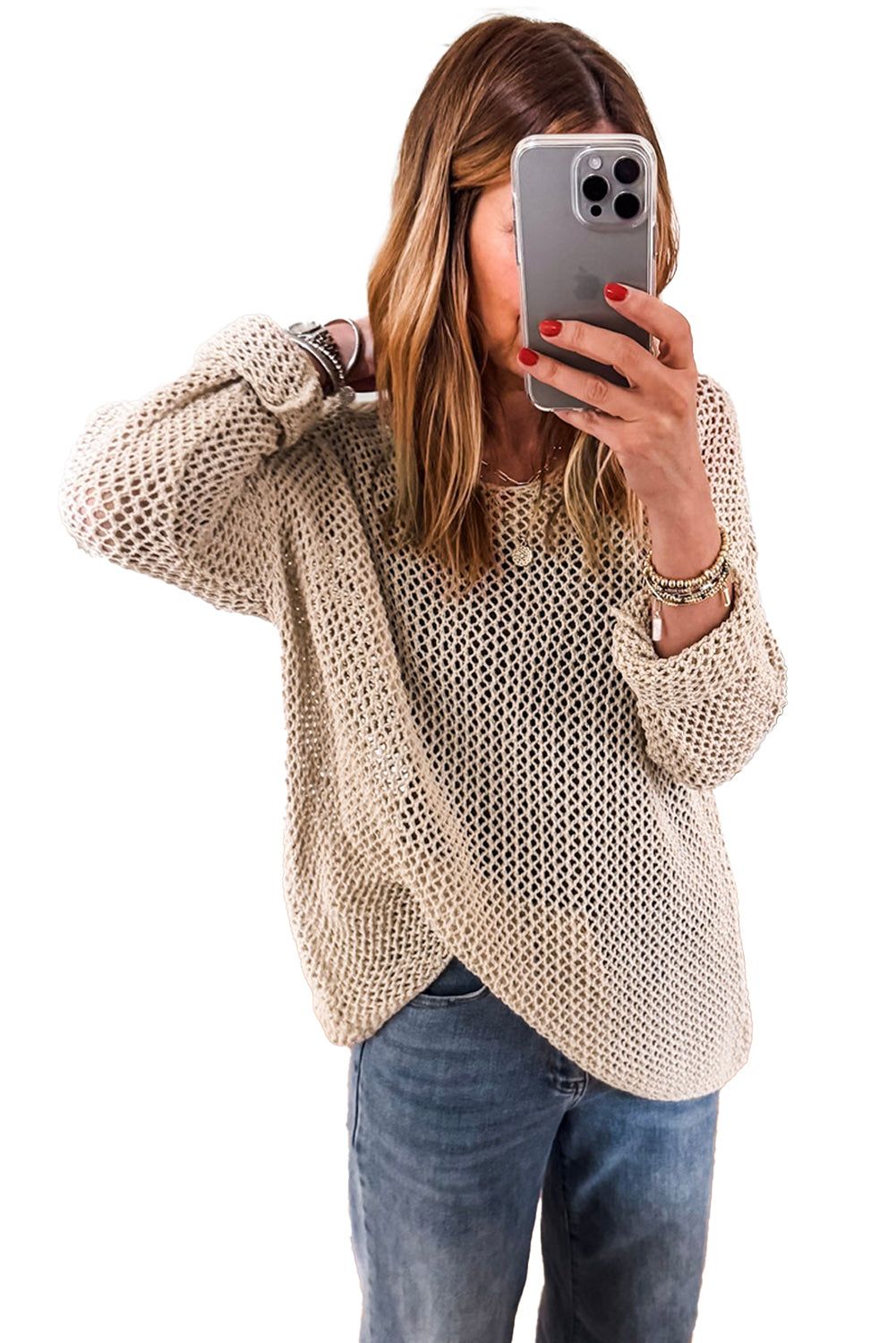 Smoke Gray Crochet Hollow-Out Jumper Top Sweater-TOPS / DRESSES-[Adult]-[Female]-2022 Online Blue Zone Planet