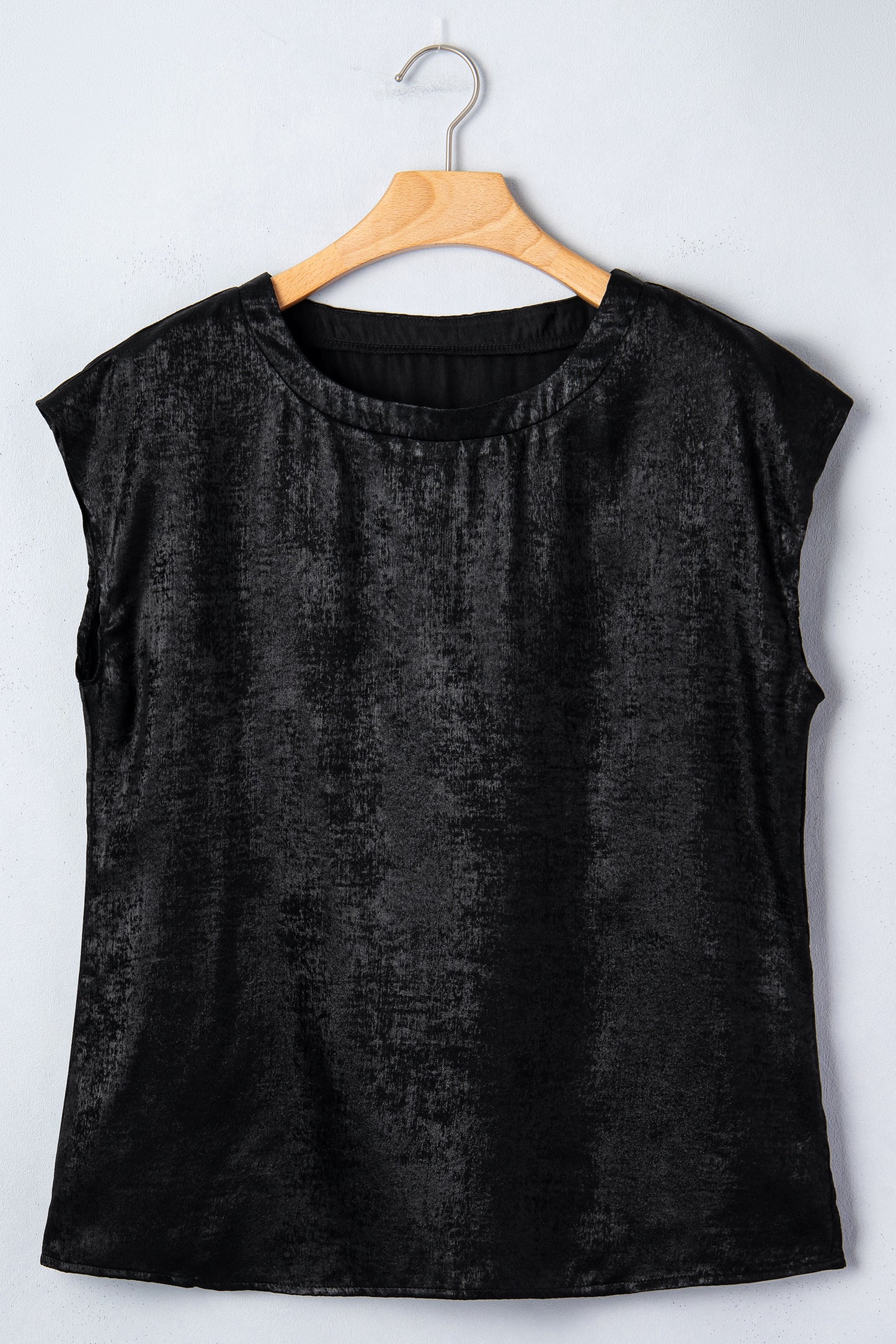 Black Metallic Round Neck Cap Sleeve Tee-Tops/Tops & Tees-[Adult]-[Female]-2022 Online Blue Zone Planet