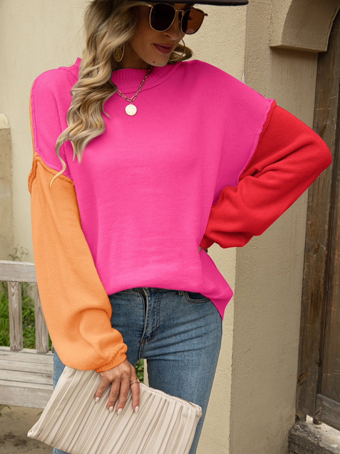 Angel Wings Color Block Dropped Shoulder Sweater-TOPS / DRESSES-[Adult]-[Female]-2022 Online Blue Zone Planet