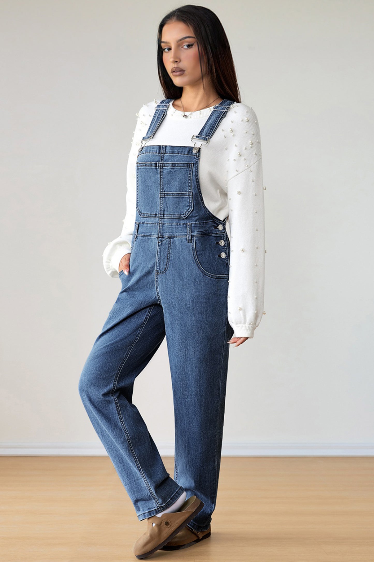 Dark Blue Retro Bib Pocket Buckle Straps Casual Denim Jumpsuit-Bottoms/Jumpsuits & Rompers-[Adult]-[Female]-2022 Online Blue Zone Planet