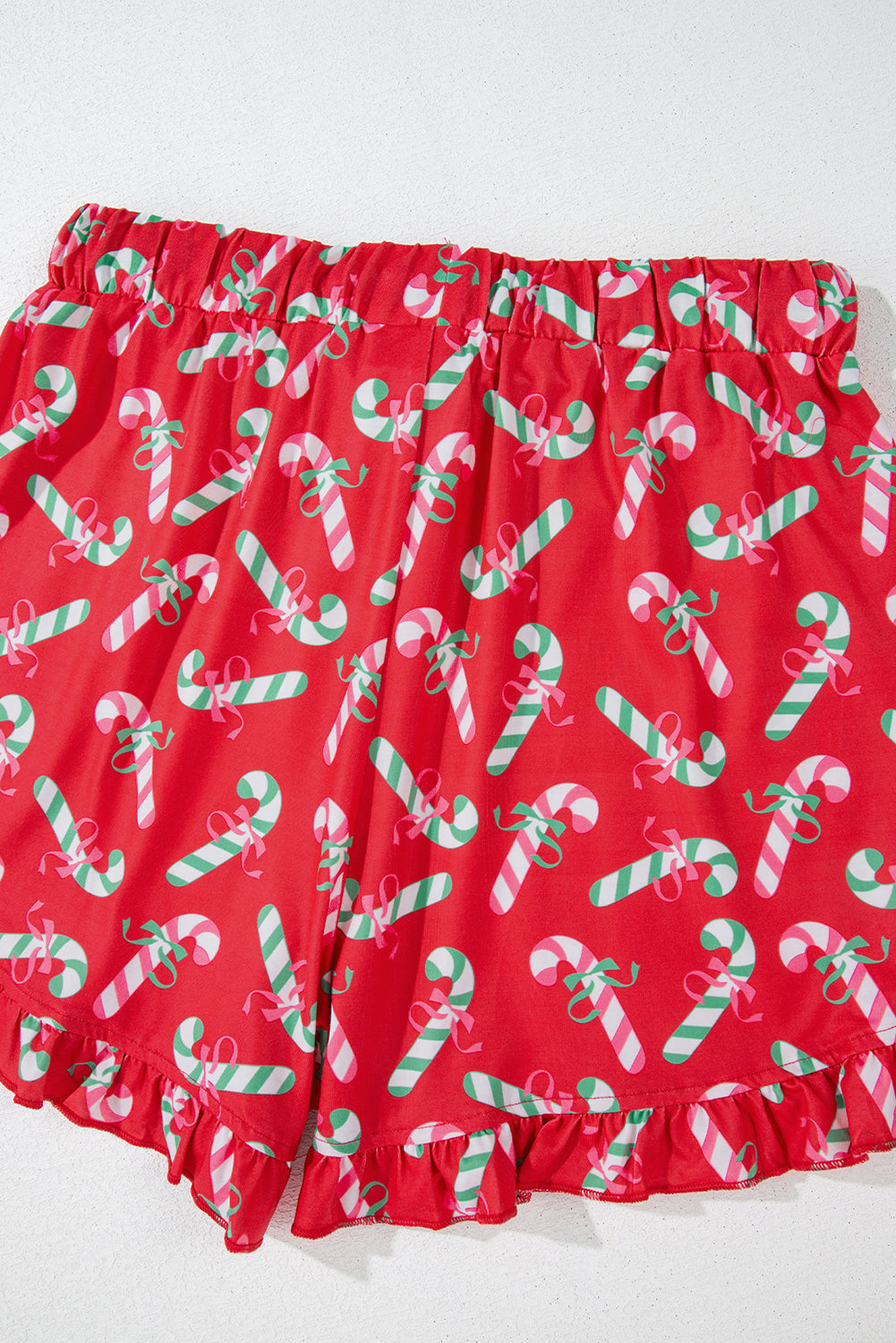 Blue Zone Planet | Red Christmas Candy Cane Print Pocketed Knotted Pajama Set-TOPS / DRESSES-[Adult]-[Female]-2022 Online Blue Zone Planet